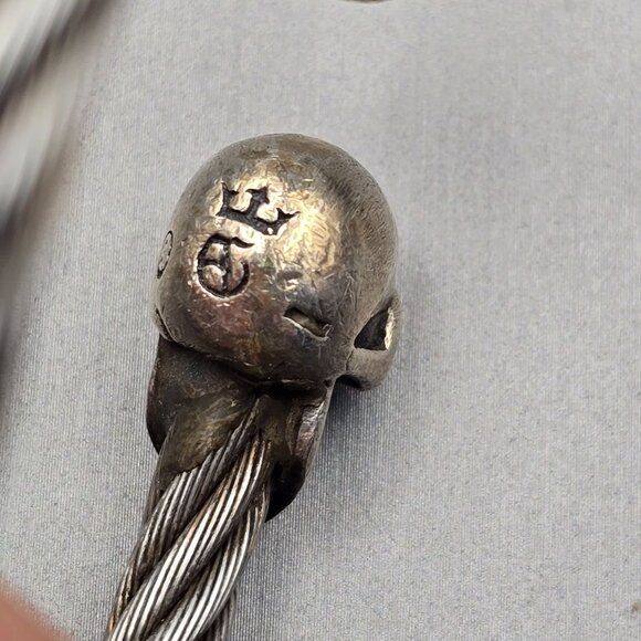 VTG Gaboratory Sterling Silver & Steel Gothic Skull Torque Cuff Bracelet 7.5" - Picture 6 of 11